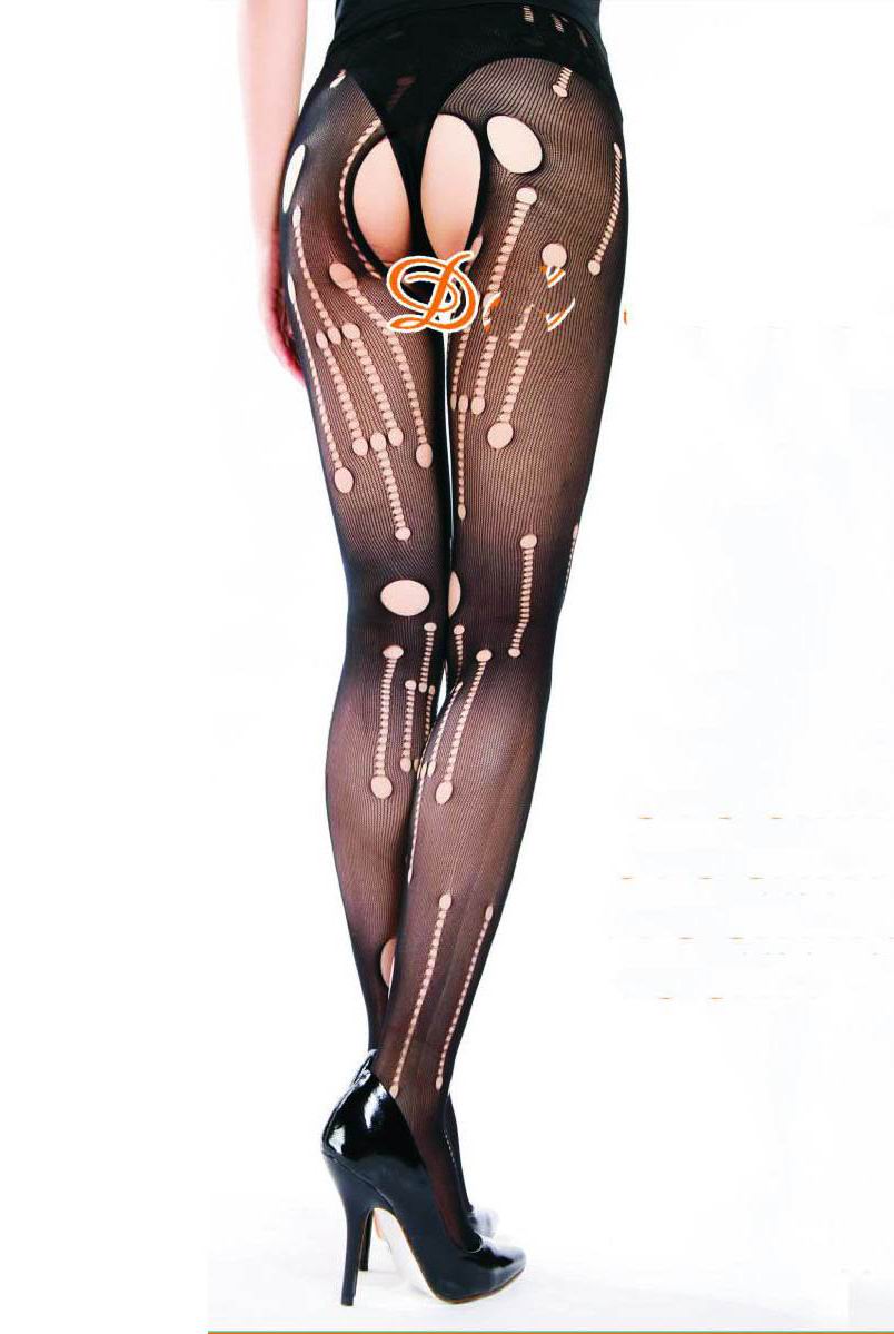 Black Torn Effect Tights With Bottom Reveal Feature